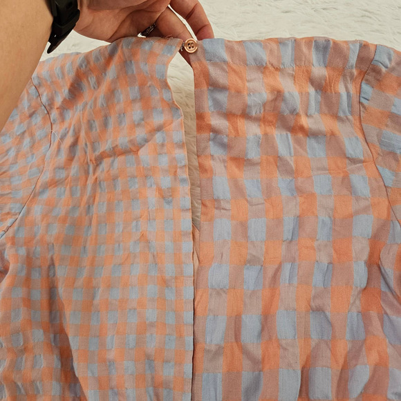 Talulah Women's Peach‎ & Blue Gingham Wrap Tie Waist Short Sleeve Romper. Size M - Picture 7 of 13